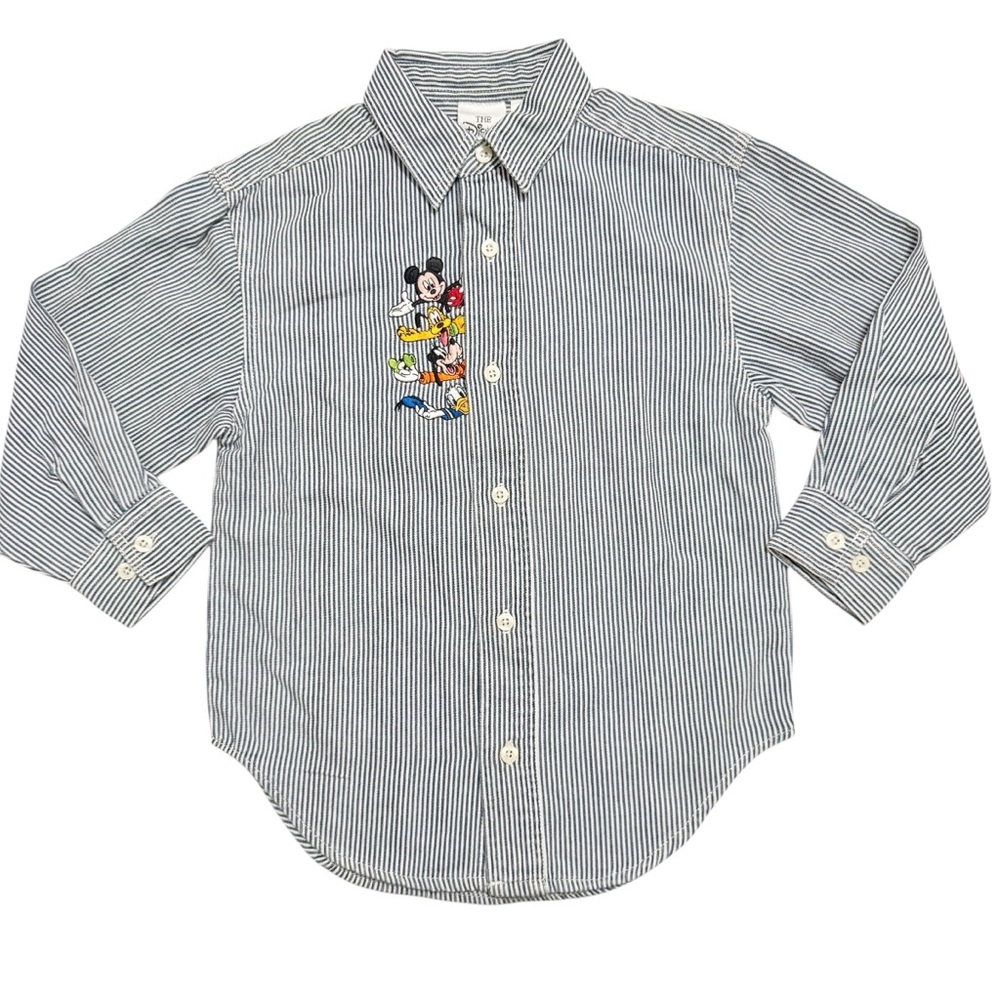 Vintage Disney Denim Embroidered Character Stripe Button Down Shirt NWT Small